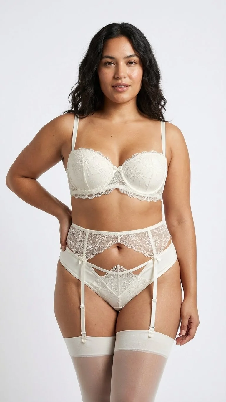 LunaIntim Gelin Çeyizlik Beyaz Jartiyer Takımı Dantelli ve Fiyonklu Balayı Seti - Detay Görünüm